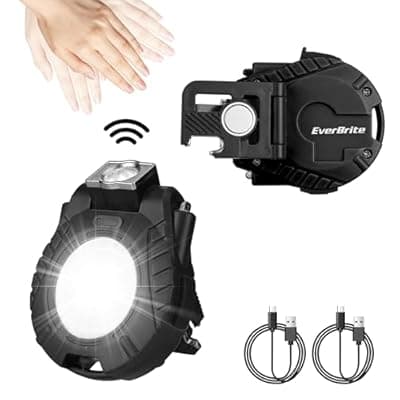[WORKPRO] EverBrite COB Keychain Work Light, 2 Pack Rechargeable Keychain Light with Sensor Mode, Mini Magnetic Key Chain Light with 180° Rotatable Bracket, Bottle Opener, Clip - for Hiking, Camping, 6 Modes