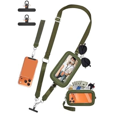 [takyu] takyu Clip and Go Strap for Phone with Wallet Crossbody, 4-in-1 Adjustable Phone Lanyard with Detachable RFID Wallet with ID Window, Cross Body Strap for Women Travel, Forest Green
