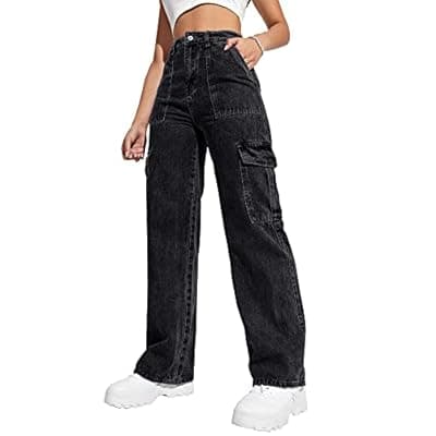 [Flvsun] Women's Cargo Pants High Waisted Baggy Cargo Jeans Straight Leg Y2K Streetwear Trousers 6 Pockets for Women Teen Girl.
