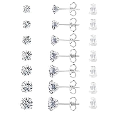 [Arminor] Arminor 7 Pairs 20G Stud Earrings for Women Men Hypoallergenic 316L Surgical Stainless Steel Earrings for Multiple Piercing | AAAAA+ Cubic Zirconia Earring Stacks with Butterfly & Silicone Backs