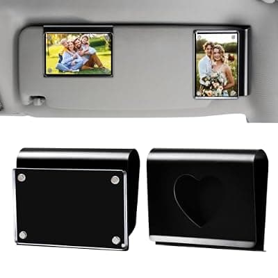 [Generic] Car Visor Picture Holder - 2 Pack Strong Magnetic Photo Frame Clips | Crystal-Clear Acrylic Frame for 3.5"x2.3" Photos & Wide Anti-Fall Heart Cutout Clip - Gifts for Men Women Car Accessories