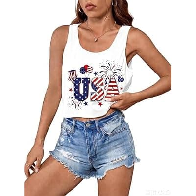 [T&Twenties] T&Twenties American Flag Tank Top for Women,4th of July Stars Striped Racerback Tees Sleeveless Patriotic USA Flag Vest Tops