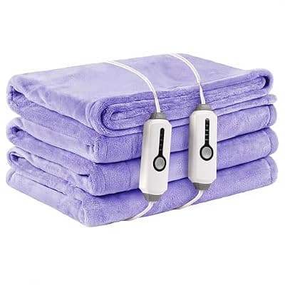 [LaffyLo] LaffyLo Electric Heated Blanket King Size 90" x 100", Dual Controls, 4 Heat Settings, 10-Hour Auto Shutoff, Overheat Protection, Machine Washable, Light Purple