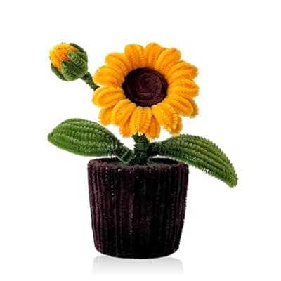 [Sinlxcoy] Sinlxcoy Crochet Sunflower Gift for Desk Decor, Handmade Emotional Support Flowers for Office, Thank You Birthday Gifts for Teacher, Coworker, Friend, Boss