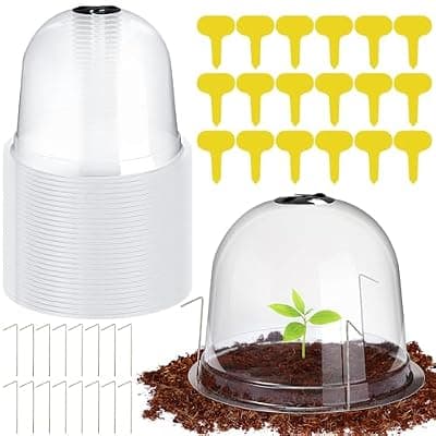 [Suzile] Suzile 50 Pack Large Garden Cloche Plant Dome 10.2 x 8.3" Reusable Cloche Dome for Plants Humidity Dome with 150 Ground Securing Pegs and 50 Plant Labels Plastic Plant Dome Cover for Outdoors Plants