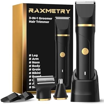[RAXMETRY] Beard Trimmer for Men,Manscape 3-in-1 Electric Razor Groin Groomer,IPX7 Waterproof Wet/Dry,Versatile Body Hair Trimmer for Ball/Beard/Nose,USB Rechargeable & Nose/Shaves Head,Christmas Gifts for Men