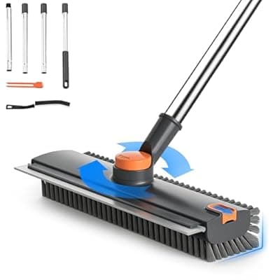 [CTMAST] Floor Scrub Brush with Long Handle, 4 in 1 Shower Scrubber with Floor Squeegee and Heavy-Duty Stiff Bristle Push Broom for Cleaning Shower Bathroom Patio Pool Kitchen Wall Deck Tile Garage