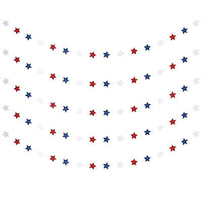 [TeePolly] Red White and Blue Star Garland Banner 4th of July Streamers Garland for Fourth of July Patriotic Garlands Banner America National Day Independence Day Memorial Day Party Decorations - 5 Pack