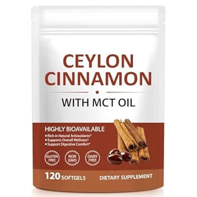 [UXENPHXF] UXENPHXF Ceylon Cinnamon Capsules with MCT Oil, High Absorption Formula, Antioxidant Support, Digestive Health Supplement, Cinnamon Supplements for Women & Men, 120 Softgels