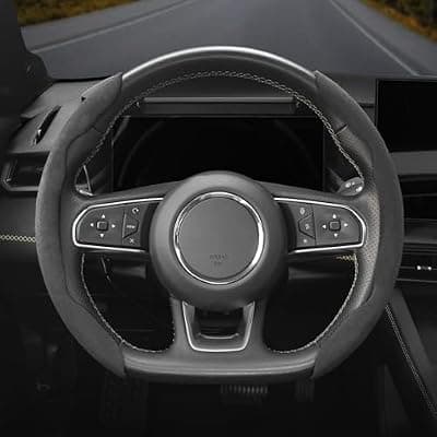 [Hogisay] Hogisay Suede Thin Car Steering Wheel Cover, 2 Piece, Suitable for Round and D Shaped Steering Wheels, Black