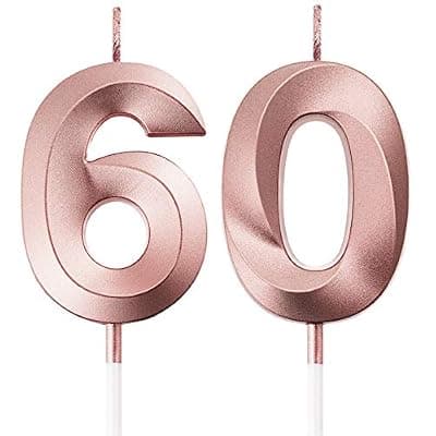 [BBTO] BBTO 60th & 6th Birthday Candles Number Candles Cake Topper Decoration for Birthday Wedding Anniversary Celebration Supplies(Rose Gold)