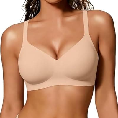 [As Fairy] As Fairy Womens Soft Comfortable No Underwire Bras V Neck Seamless Push Up Bralettes Full Coverage Tshirt Brassiere