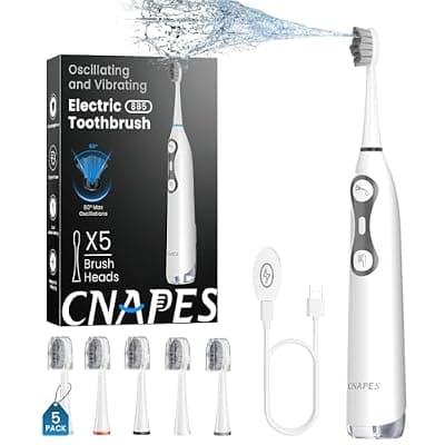 [CNAPES] Electric Toothbrush with Water Flosser, 3-in-1 Sonic Brush & Oral Irrigator Combo for Adults, Cordless Brush & Floss System with 5 Brush Heads, 3 Modes, 30-Day Battery, for Braces & Sensitive Gums