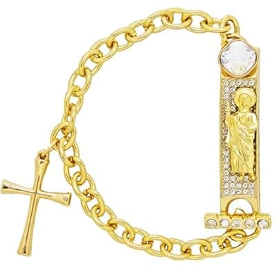 [Handmade] St. Jude Bracelet for Women (7.5" 14K Gold Plated) - San Judas Tadeo Medal & Cross - Catholic Protection Amulet Gift for Evil Eye, Good Luck & Mal de Ojo (Pulsera Esclava San Juditas)