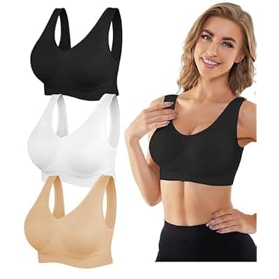 [YADIFEN] YADIFEN Womens Sports Bras, 3/4/6 Pack Wireless Comfortable Seamless Sleep Yoga Sports Bras for Women with Removable Pads