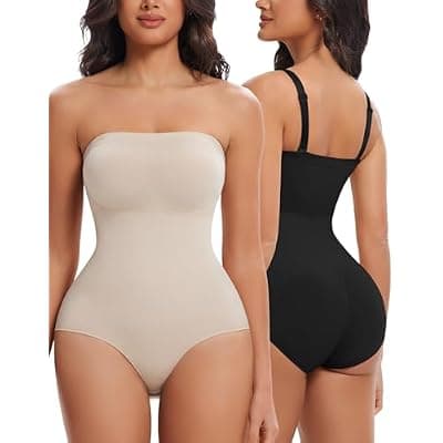 [SIMIYA] SIMIYA Women Strapless Shapewear Bodysuit with Built in Bra Top Tummy Control Body Suits Shaper Seamless Waist Trainer
