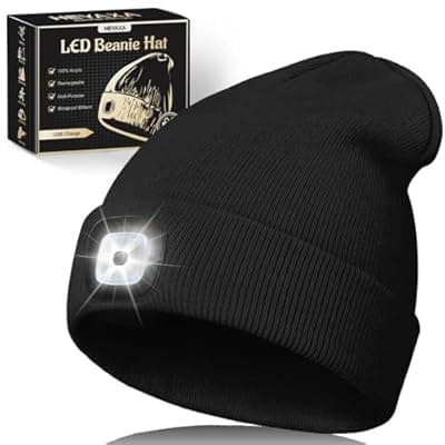 [HEYAXA] HEYAXA Unisex LED Beanie with Light, Rechargeable Headlamp Hat, Warm Knitted Cap,Dad Gifts for Husband, Dad, Birthday Gifts for Men, Dad, Father, Women, Him, Her, Black