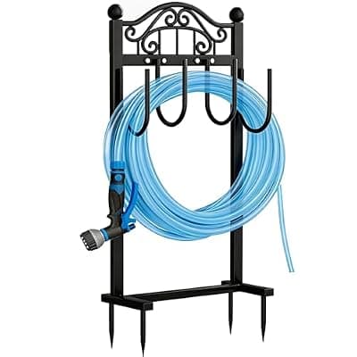 [Freexployer] Freexployer Garden Hose Holder, Easy Coiling & Tangle-Free Metal Hose Reel, Portable Water Hose Storage Organizer for 100FT Hoses, Freestanding Hose Holder for Lawn, Yard and Garden, Black
