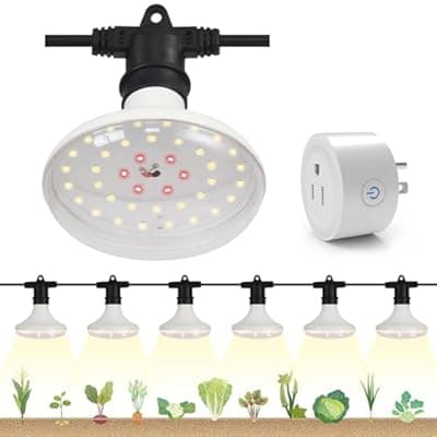 [DingChen] DingChen Outdoor Grow Lights Waterproof, Full Spectrum String Grow Light with 22FT Light String Cord for Seedling, Veg, Flower in Greenhouse, Garden, Backyard, Farm (6 Lights, with Smart Plug)