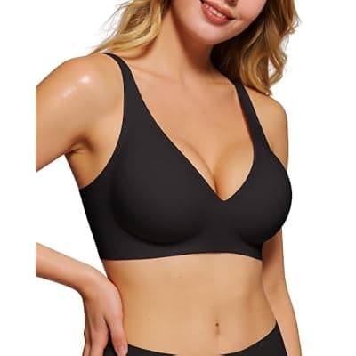 [As Fairy] As Fairy 2026 Deep V Wireless Push Up Bras for Women Soft Support Bra with Lift Comfortable T-Shirt Bra for Daily Wear