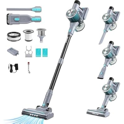 Neobot 8-in-1 Cordless Vacuum Cleaner, 45Kpa 500W Powerful Suction Lightweight Vacuum with 60Min Runtime, Anti-Tangle, Wall Mount Charging for Pet Hair, Hardwood Floors, Carpets & Stairs
