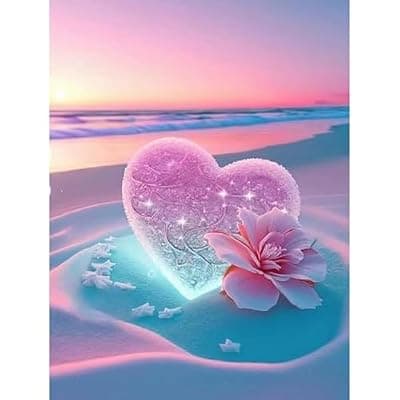 [ajepon] ajepon Beach Diamond Painting Kits for Adults-Diamond Art Kits for Love Heart,Gem Art Kits Beaches for Adults for Gift Home Wall Decor(16x12inch), G3828-US