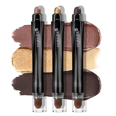 [LUXAZA] LUXAZA 3Pcs Neutral Brown Eyeshadow Stick Set, Matte And Shimmer Creamy Eyeshadow Pencil, Shiny Pink Shadow, Waterproof Long Lasting Smoky Eye Makeup - A3 Twilight Brown