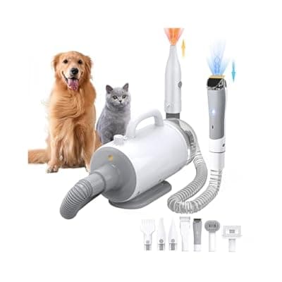 [Akwadu] Akwadu Dog Grooming Vacuum & Blow Dryer : 16000Pa Hair Suction, Dog Clipper, High Velocity Dog Blower with Heater, 8 Pet Grooming Vacuum kit, Gray