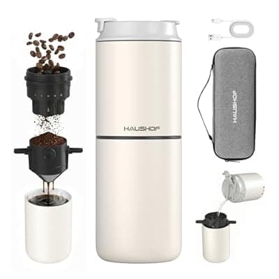 [HAUSHOF] HAUSHOF Portable Electric Coffee Grinder, Travel Coffee Maker and Brewing Kit, Coffee Grinders for Home Use, Portable Pour Over Coffee Maker For Travel, Camping, Car