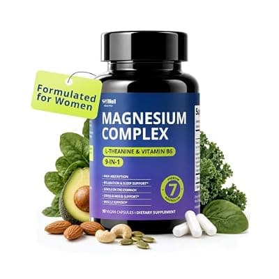 [HiWell Absorfyx] Magnesium Complex for Women with Magnesium Glycinate & L-Theanine | 7-Form Magnesium, Vitamin B6, High Absorption, Gentle Sleep Support, Melatonin-Free, Vegan Capsules, 45-Day Supply