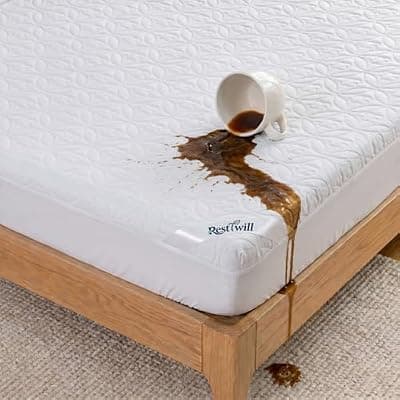 [RestTwill] RestTwill 5-Sided Waterproof Mattress Protector, Advanced Water Repellent Top & TPU Backing, Ultrasonic Quilted Microfiber Bed Cover, Noiseless Pad (White, Queen)