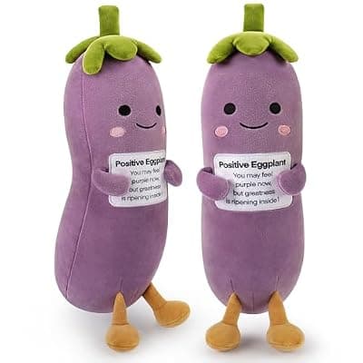 [Sprinqdawin] Sprinqdawin Positive Eggplant Pickle,Pickle Stuffed Animal-12.6” Plush Eggplant Stuffed Animal with Positive Words,Kawaii Plush Toys Vegetable Plushies Pillow,Birthday Gifts for Kids Adults,1pcs