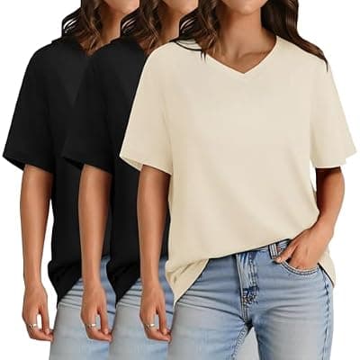 [GAYHAY] GAYHAY 3 Pack V Neck Long Sleeve Shirts for Women - Fall Casual Soft Tops Basic Loose Fit Outfits Clothes for Vacation