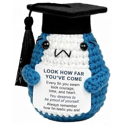 [Krinisou] Krinisou 2026 Graduation Gift for Daughter Son, Congrats Grad Gift for High School College Graduate, Cute Crochet Shark Plush with Encouraging Card Encouragement Shark Desk Decor