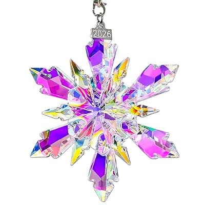 [BAOXUE] 2026 Annual Christmas Ornaments, Crystal Snowflake Ornaments for Christmas Tree, Unique Elegant Cute Sparkly Ornament Gift for Women, with Crystal Bead Strings and Blue Ribbon