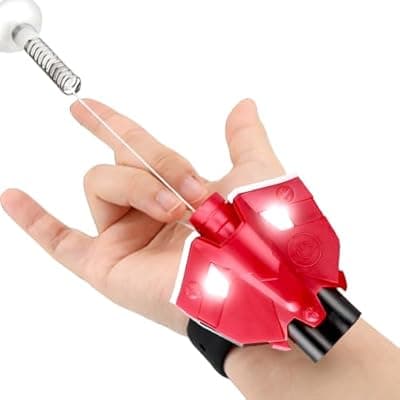 [Web Launcher String Shooters] Web Shooters Real,Silk Launcher Wrist Toy for Kids with Magnetic Sensor Light, 8 FT Realistic Web Launcher String, Cool Gadgets String Gloves Shooters Toy for Superhero Role-Play (Red)