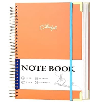 [Yoment] Yoment B5 Spiral Notebook with Folder Pockets - 200 Pages Hardcover College Ruled Journal, Thick 100gsm Paper for Note Taking, Work & Office, Lined Notebook for Women & Men, Orange