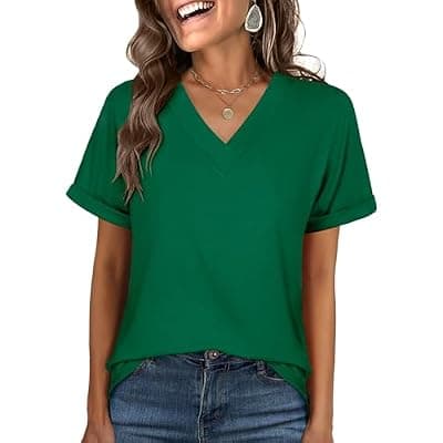 [ANRABESS] ANRABESS Womens T Shirts Short Sleeve V Neck Shirts Summer Loose Fit Dressy Tops Business Casual Blouses 2026 Basic Tees