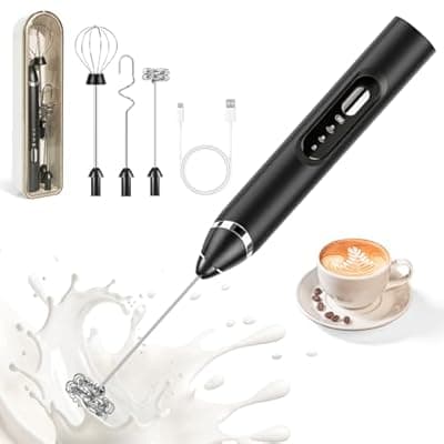 [ELESULTRA] ELESULTRA Milk Frother Handheld Rechargeable - 3 Speeds Electric Coffee Frother with 3 Replaceable Whisks, USB-C Portable Foam Maker with Storage Case for Latte, Cappuccino, Egg, Protein Shakes