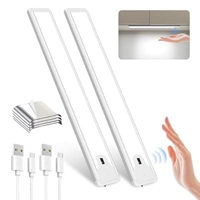[Pak] Pak 16 Inch Under Cabinet Lights, Hand Wave Sensor 83 LED Indoor Cabinet Lighting, USB Rechargeable Wireless Closet Light, Stepless Dimming Under Counter Light for Kitchen, Shelves, Bedroom, 2 Pack