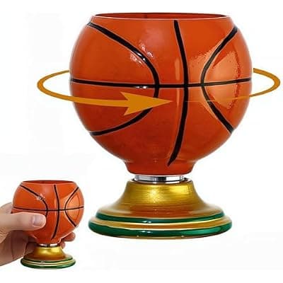 [Web Launcher String Shooters] Web Launcher String Shooters Soccer Ball Shaped Rotating Whiskey Glass, 10 oz, Crystal Glass with Gold Base, 360° Spinning Tumbler for Beer, Cocktails (Basketball)