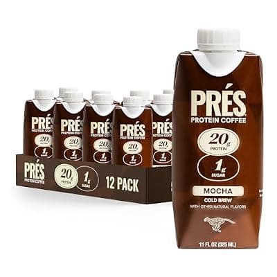 [PR\u00C9S] PRES Protein Coffee, Mocha, High Protein, Real Cold Brew, 20g Protein, 1g Sugar, 100 Calories, Protein Snacks, No Added Sugar, Coffee, Breakfast, Protein, Kosher, Soy Free, Nut Free, Non-GMO, Low Carb