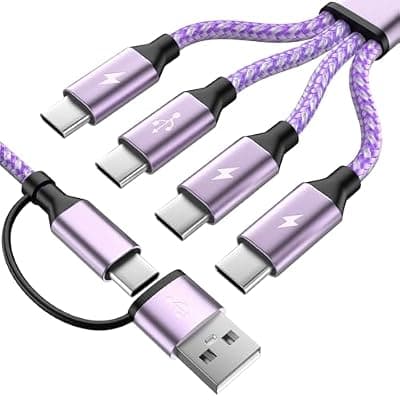 [Jogrytece] Jogrytece Upgrade 4 in 2 Multi Charging Cable, USB C to USB C Cable with 4 X Type-C, Travel Holiday Essentials Phone Charger Cord for iPhone 17/16/15, Galaxy, Android (1Pack 5FT), Purple