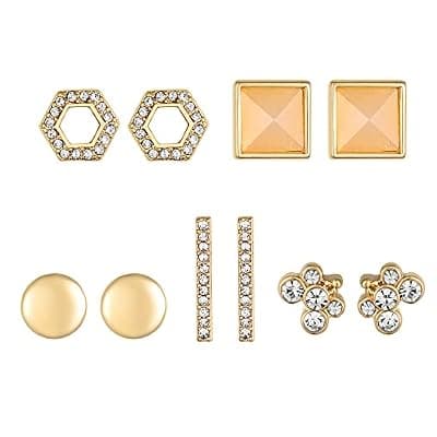 [Kevia] Kevia Set of 5 18k Gold Stud Earrings for Women & Sterling Silver Hoop Earrings with Intricate Design Gold Earrings for Women