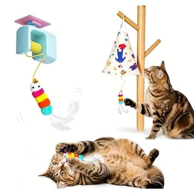 [Wagorific] Interactive Cat Toys for Indoor Cats, Automatic Hanging Cat Hunting Toy | Randomly rising hidden prey feather keeps cats hunting active and entertained while reducing boredom and destructive behavior