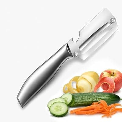 [Tingling] Multifunctional Vegetable Peeler for Kitchen: Stainless Steel Handle Zero Snag Veggie Peelers - Wooden Color Multi Function Potato Kitchen Tool 2026 Upgrade Silver