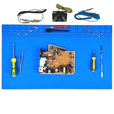 [Esoldnic] Esoldnic 23.7'' x 13.8'' Large Soldering Mat with Wrist Strap 932°F Heat Resistant Extra Large Silicone Solder Mat Repair Workbench Mat for Electronic, Cellphone, Laptop Repair (Blue)