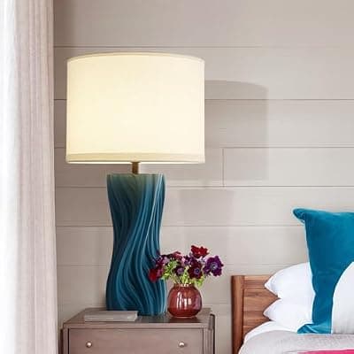 [Waikmdv] Waikmdv Modern Plug in Textured Table Lamps 21.5In Blue Ceramic Table Lamp Bedroom