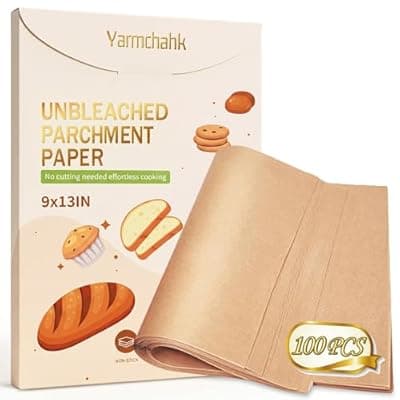 [Yarmchahk] Yarmchahk 100pcs Unbleached Parchment Paper Sheets, 9x13In Precut Cooking Paper Liners for Baking Sheets, Air Fryer, Microwave, Grilling, Oven, Non-Stick,Non-Toxic, Oil Proof, Food Grade