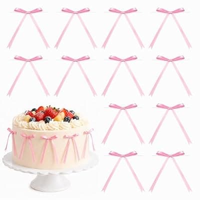 [Oeyliz] Oeyliz Bow Cake Toppers Pink Ribbon Bows for Cake Pink Bow Cupcake Toppers 30 PCS Pink Bows Cake Decor for Birthday Bridal Weddings Baby Shower Party Decorations